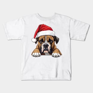 Christmas Peeking Boxer Dog Kids T-Shirt